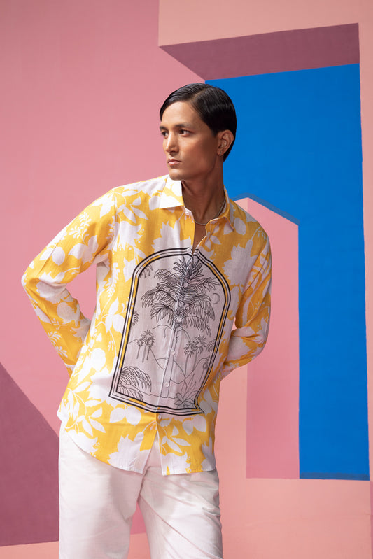 YELLOW WINDOW PANE FULL SLEEVE SHIRT