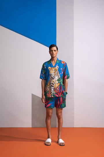 FERAL FLORA MEDITERRANEANL POLO SHIRT WITH SHORTS