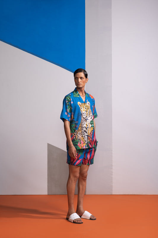 FERAL FLORA MEDITERRANEANL POLO SHIRT WITH SHORTS