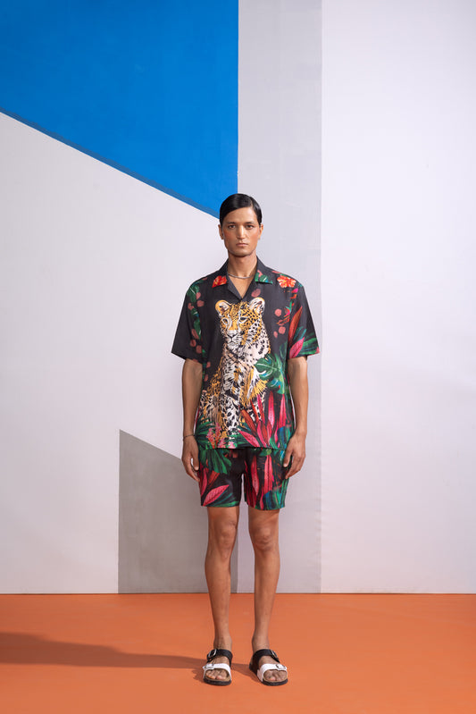 FERAL FLORA CHARCOAL POLO SHIRT WITH SHORTS