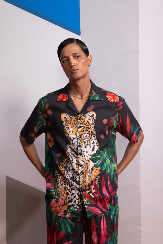 FERAL FLORA - CHARCOAL POLO SHIRT