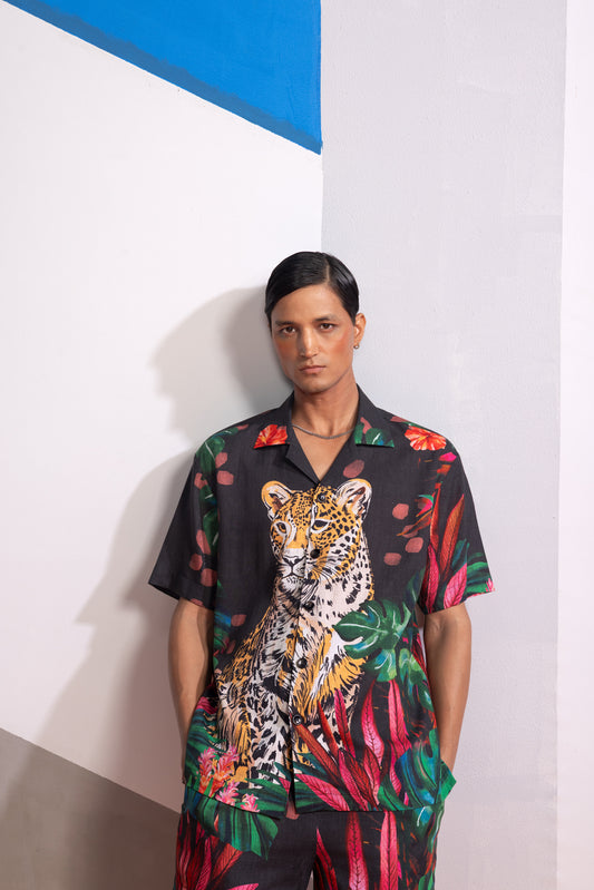 FERAL FLORA - CHARCOAL POLO SHIRT
