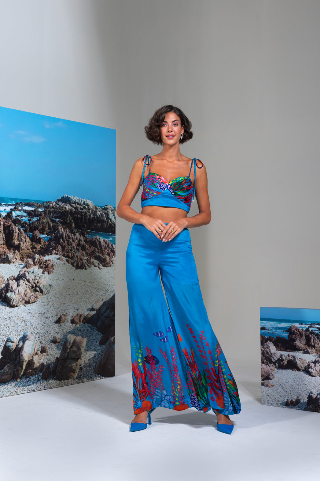 Blue Lagoon Bustier With Flared Pant Set