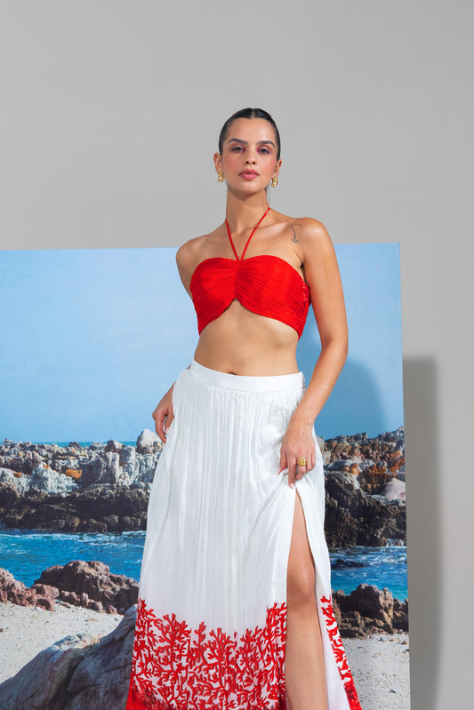 Tie Up Bustier With Slited Flared Skirt