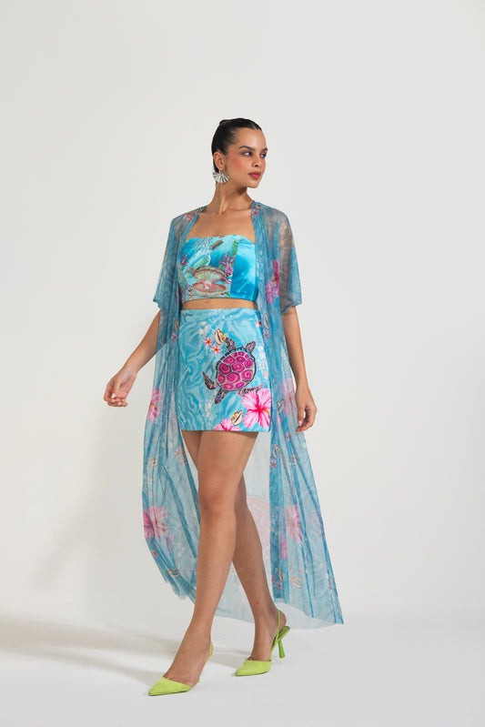 Aqua Blue Turtle Me Softly Skirt Set