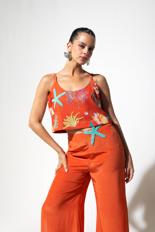 Sunset Orange Mermaid Mischief Top With Flared Pants