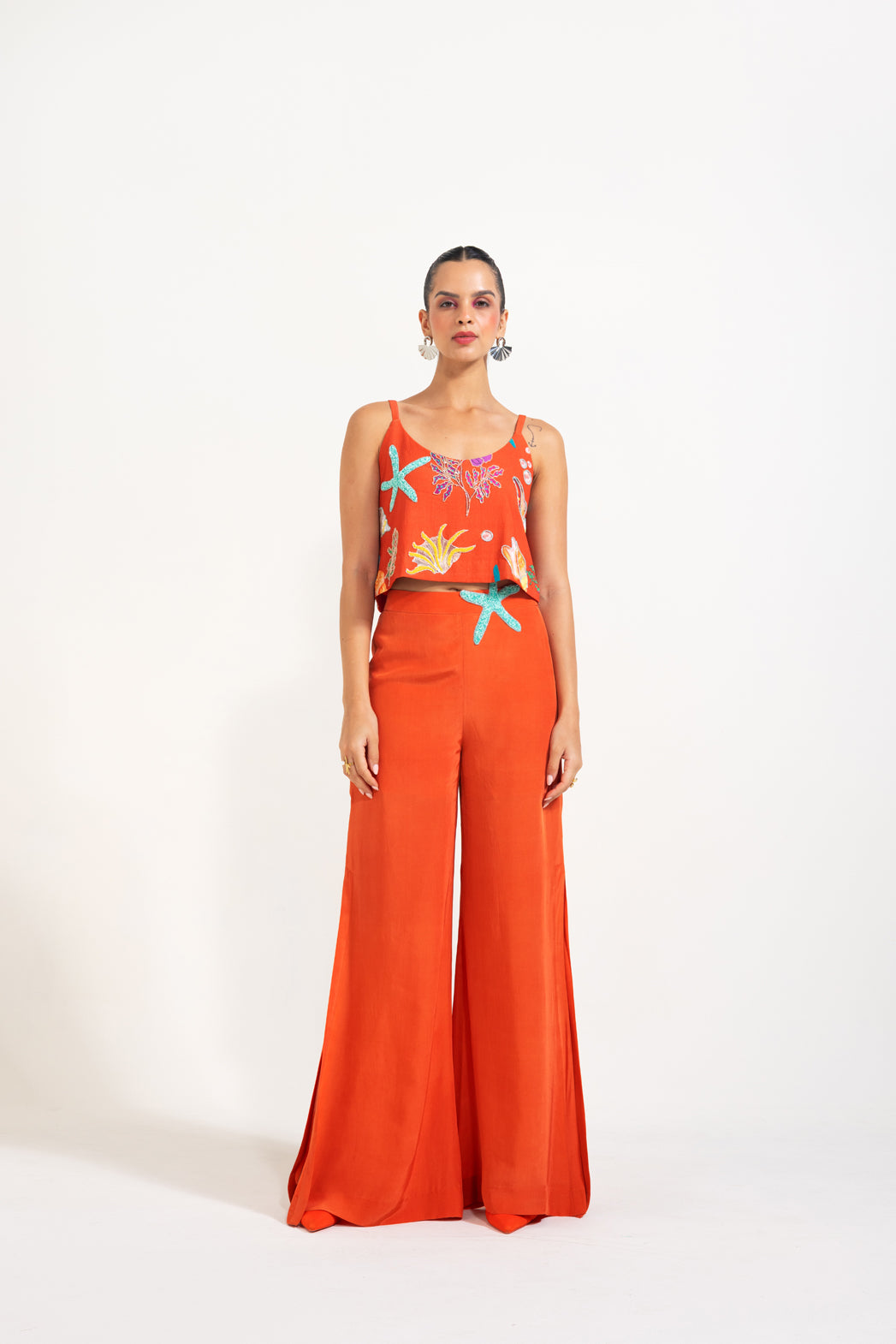 Sunset Orange Mermaid Mischief Top With Flared Pants