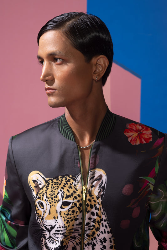 FERAL FLORA- CHARCOAL BOMBER JACKET