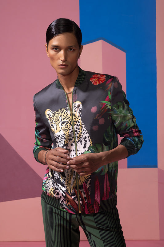 FERAL FLORA- CHARCOAL BOMBER JACKET