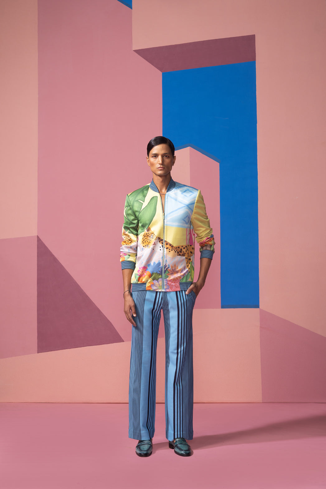 SLEEPY CAT BOMBER JACKET WITH RIBBED PANTS