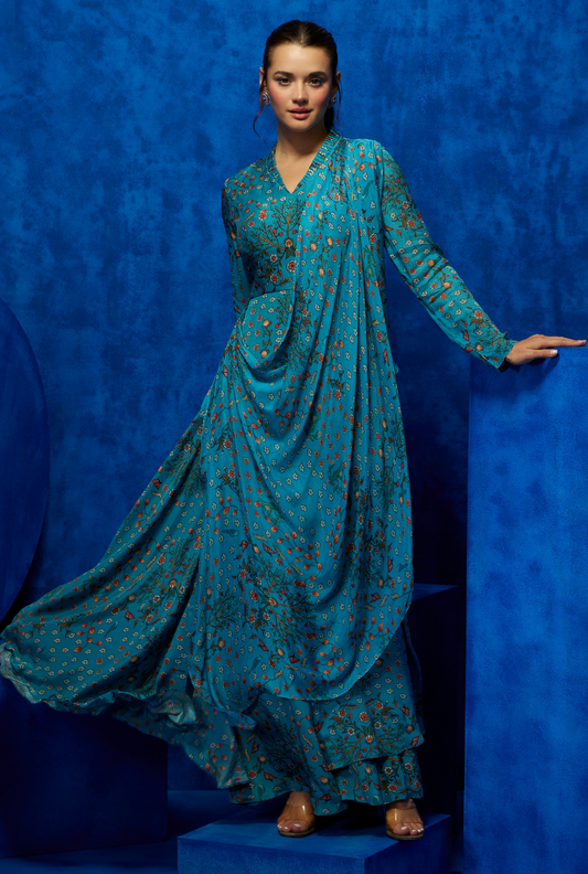 Azure Blossom- Victorian Drape Gown