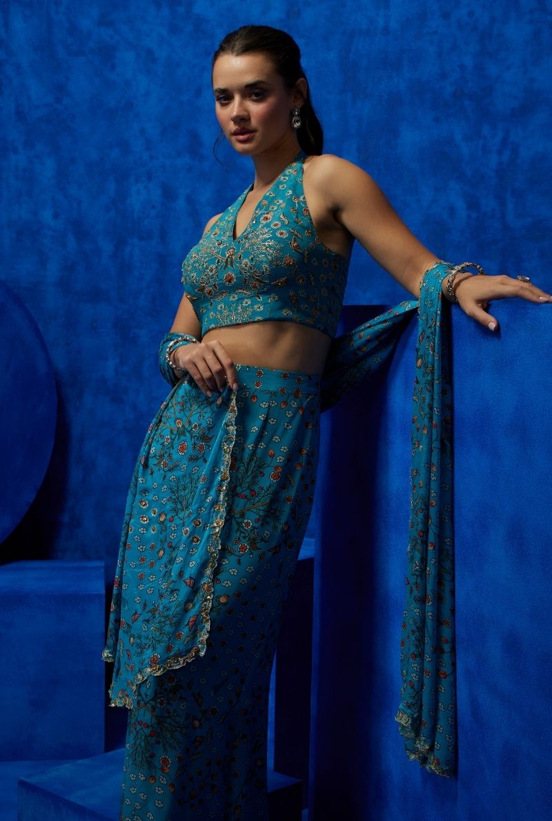 Celestial Petal-Halter Top with Wide Leg Trouser 2