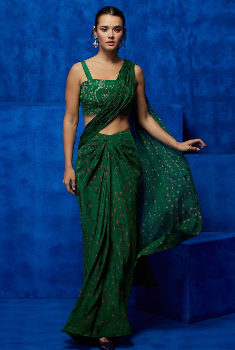 Emerald Bloom- Drape saree 3