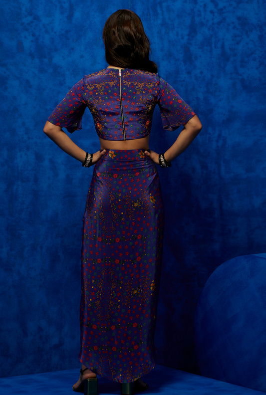 Midnight Bloom-  Dhoti Skirt with Crop Top