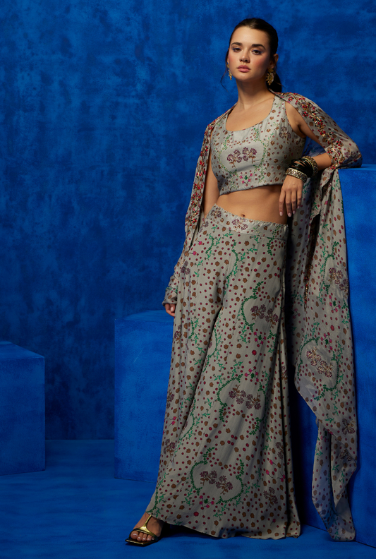 Misty Bloom- Crop Top and Palazzo Set