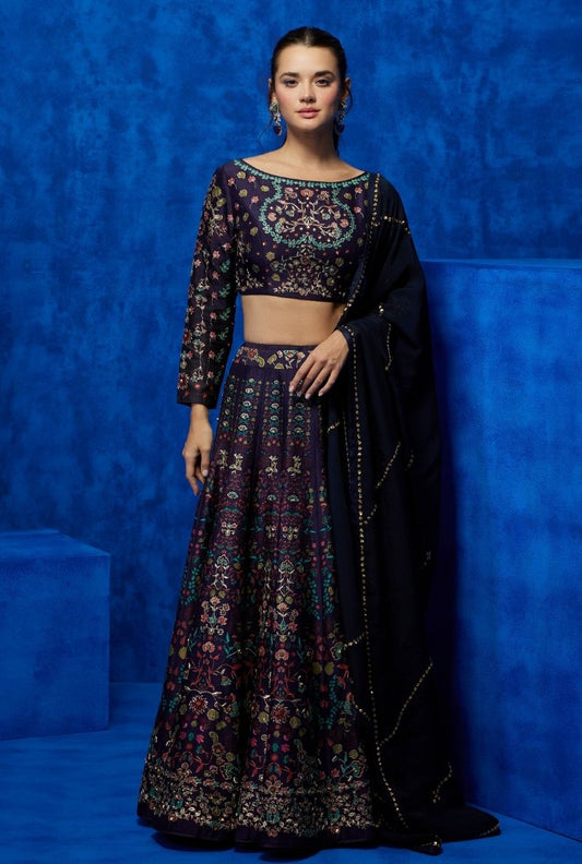 Dark Purple Floral Lehenga Choli -  Nightfall