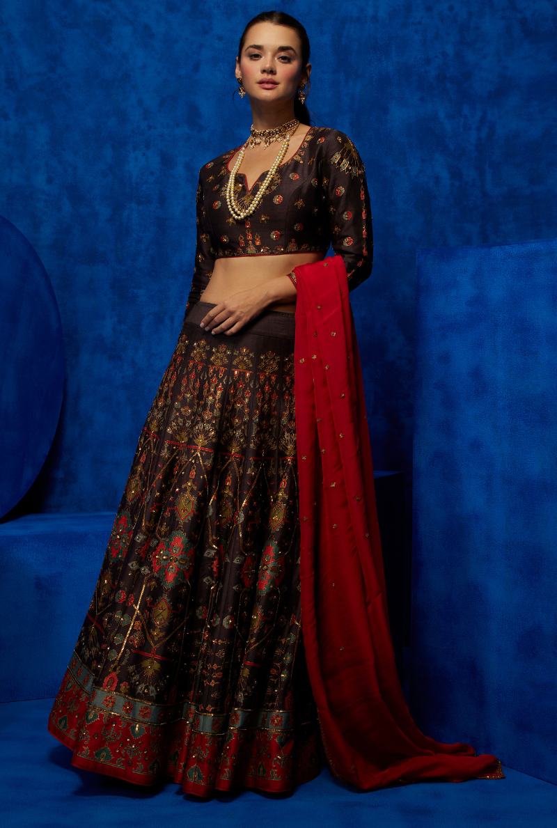 Nocturnal Petal-Embroidered Lehenga Set
