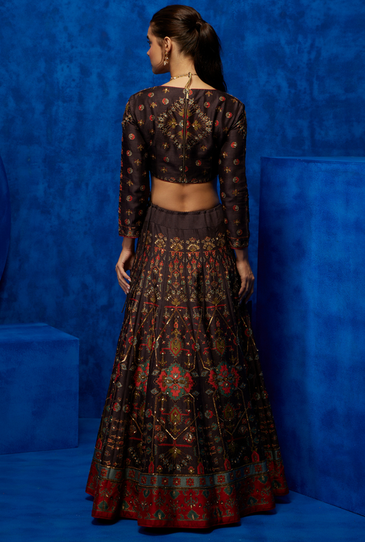 Nocturnal Petal-Embroidered Lehenga Set