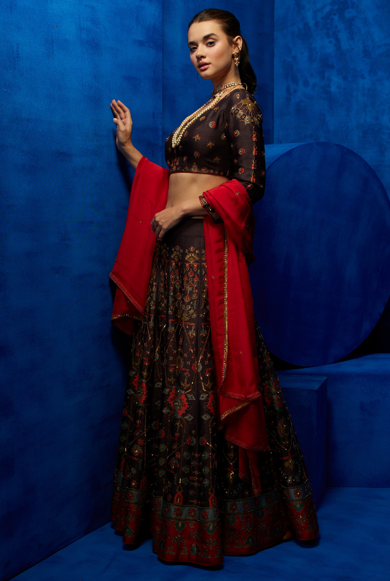 Nocturnal Petal-Embroidered Lehenga Set 2
