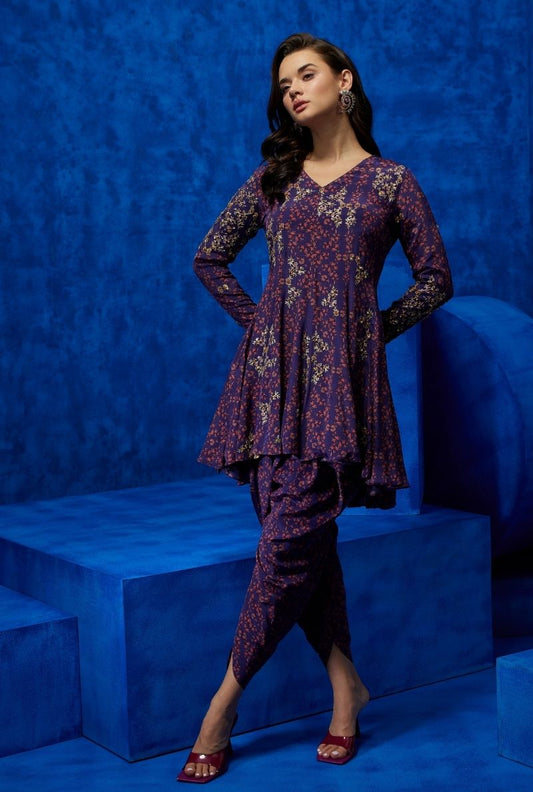 Purple Tunic with Drape Pant - Regal Bloom