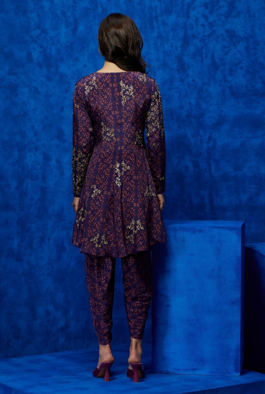 Purple Tunic with Drape Pant - Regal Bloom