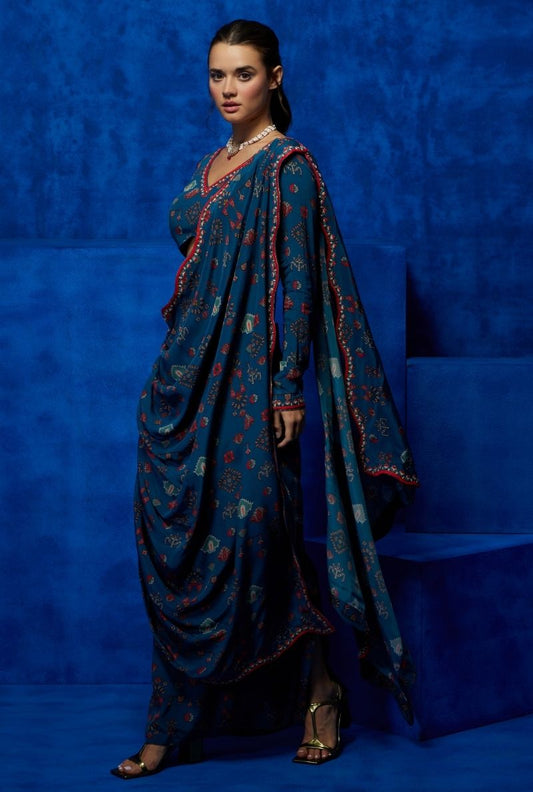 Tapestry- Teal Drape saree