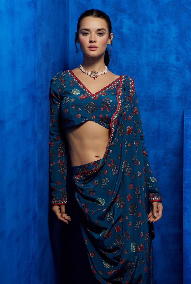 Tapestry- Teal Drape saree 3