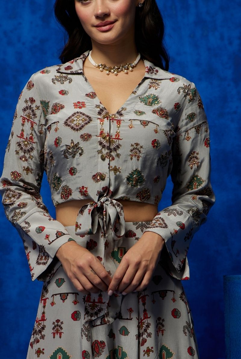 Grey Crop Top and Palazzo Set - Twilight