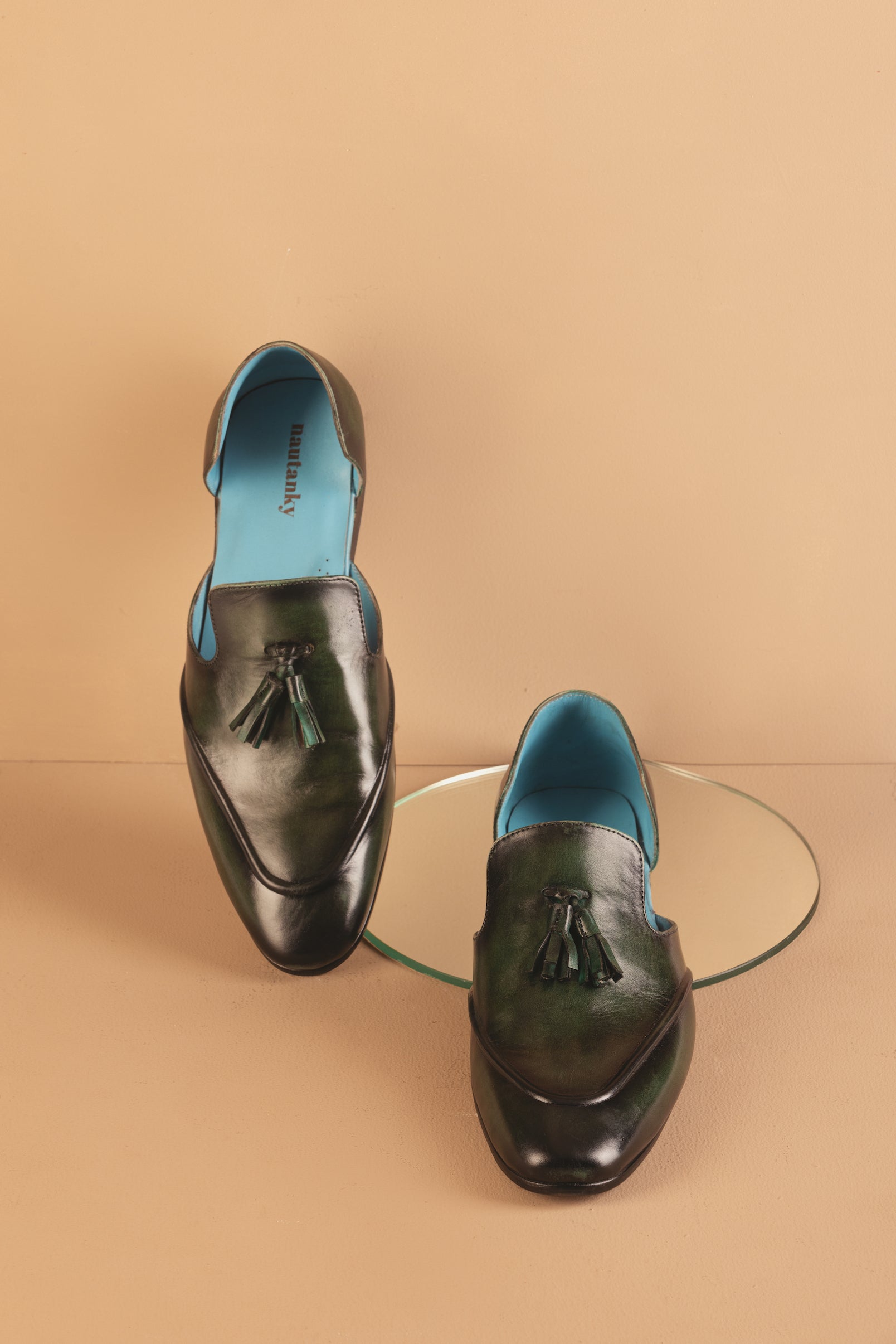 green tassel loafers