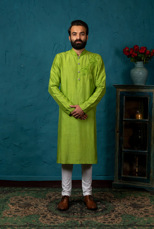 GREEN EMBROIDERED KURTA SET