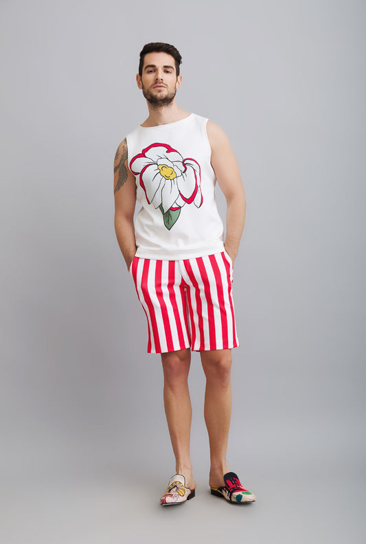 PRINTED SANDOS WITH STRIPPED SHORTS - WATERMELON SUGAR