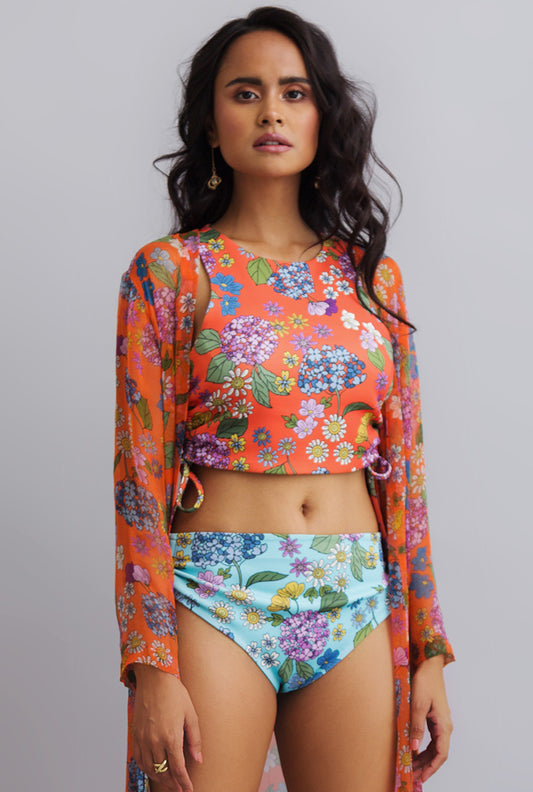 PRINTED REVERSIBLE BIKINI WITH PRINTED CAPE - SUNSHINE ON MY MIND