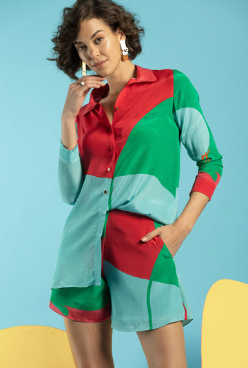 Powder Blue-Green-hot Pink Women Shirt+Shorts - SHORT UP