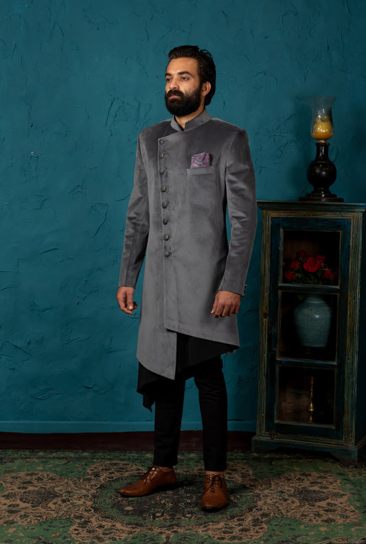 BLACK INDO-WESTERN PRINTED KURTA SET