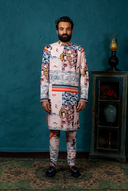 BEIGE PRINTED KURTA SET