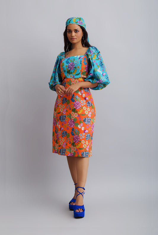 Puffed Sleeved Waist Cut Out Dress - WANDERLUST