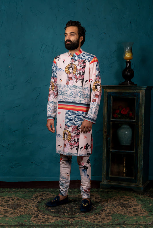 BEIGE PRINTED KURTA SET