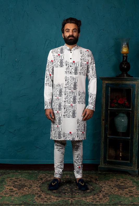 BLACK PRINTED KURTA SET