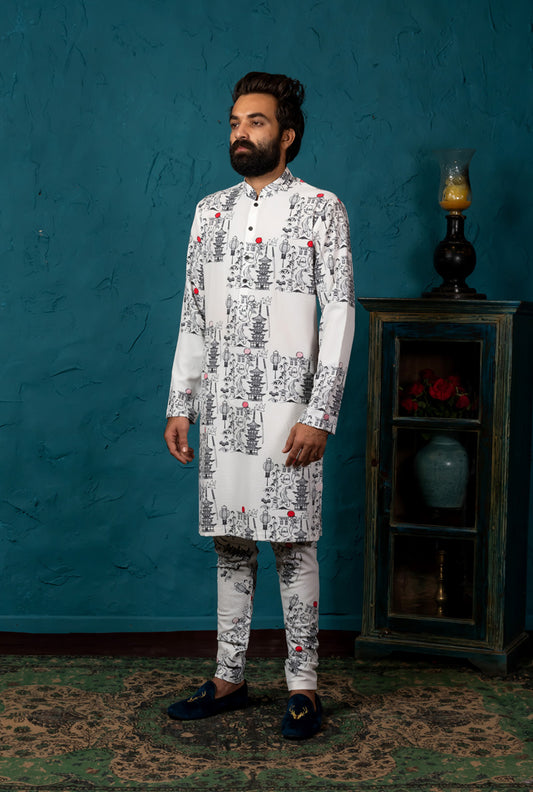 BLACK PRINTED KURTA SET
