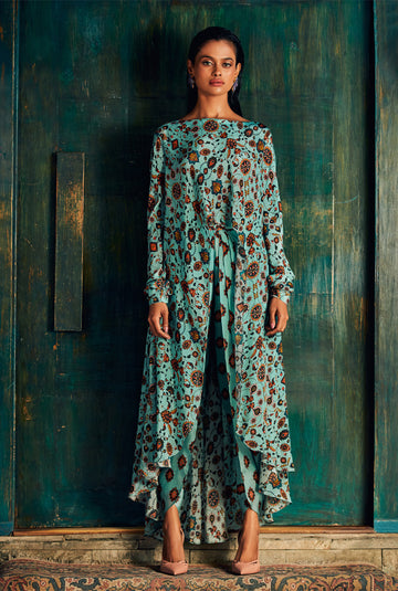 Ice Blue High Low Top with Pants - Nautanky