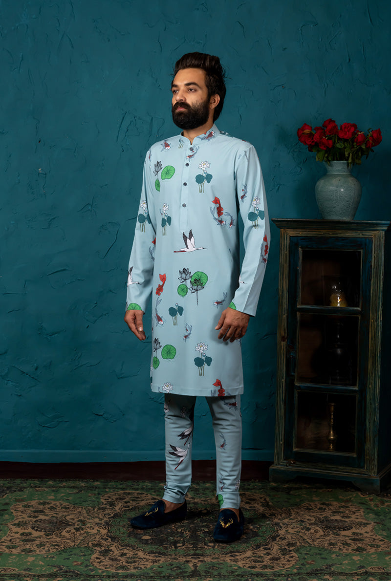 blue printed kurta set