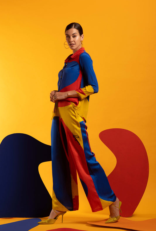 Blue-Red-Yellow Women Shirt and Pants -BIG MOOD