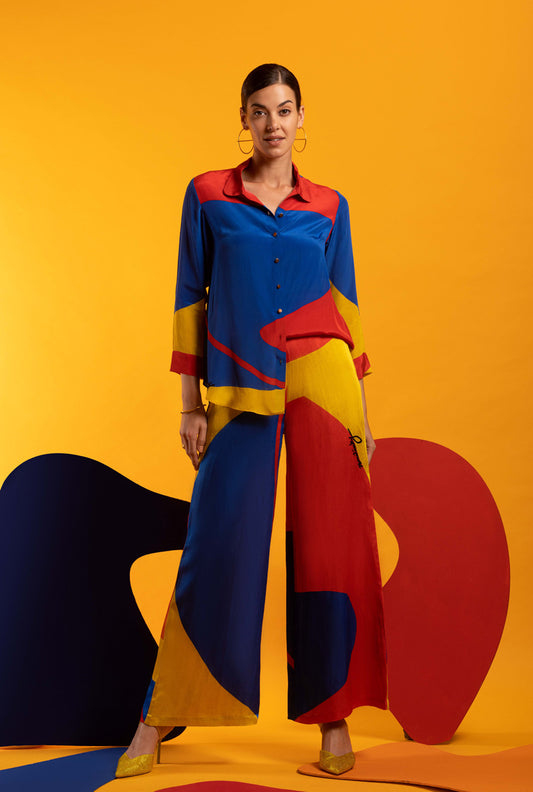 Blue-Red-Yellow Women Shirt and Pants -BIG MOOD