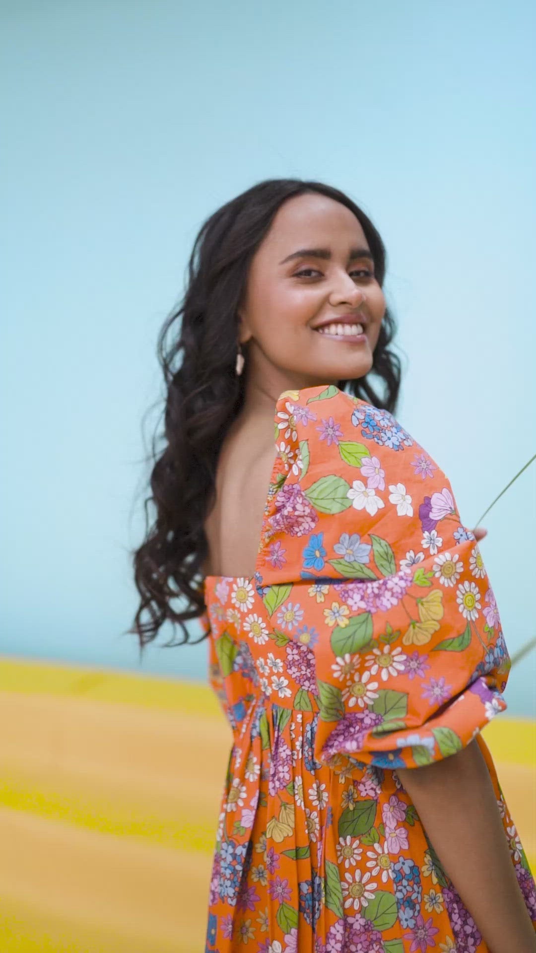 Printed Puffed Sleeved Dress by Nautanky