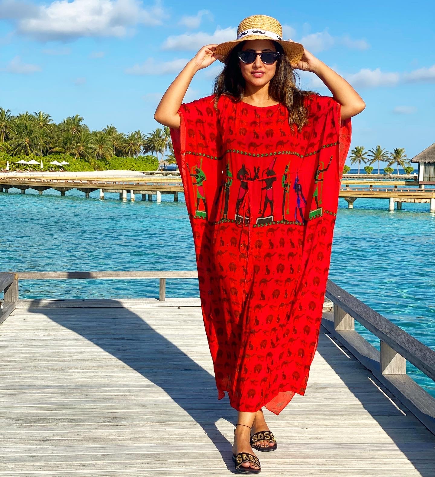 Hina Khan in our Red printed Kaftan