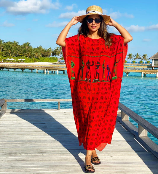 Hina Khan in our Red printed Kaftan