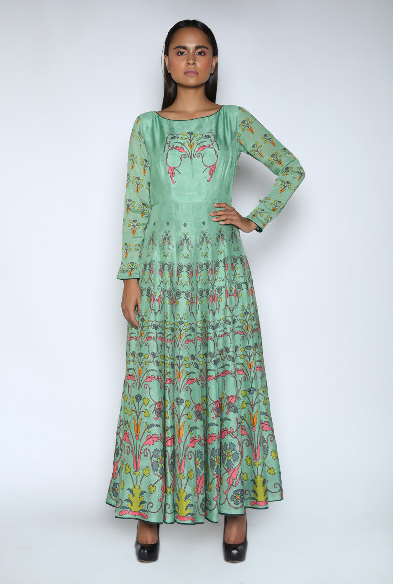 Green Printed Kurta Set