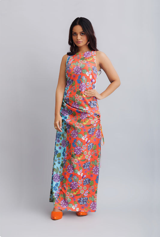 Colour Blocked Ruched Dress - BLOOM