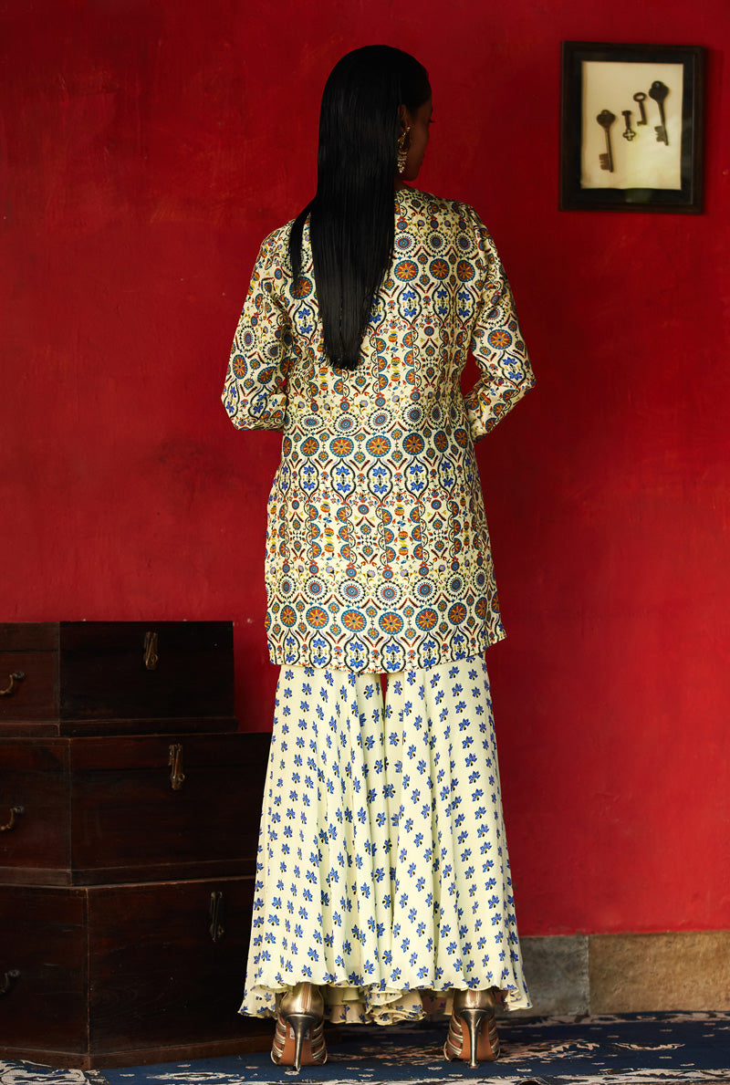 Beige White Short Kurta Set