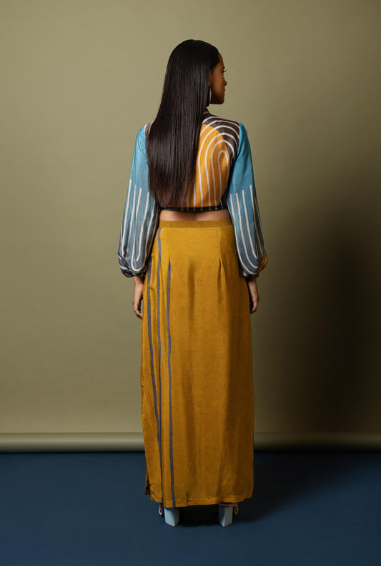 Notch Collared Tie Up Crop Top With Slitted Skirt - BOSS LADY